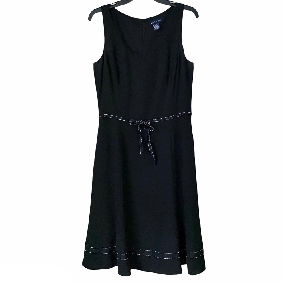 Ann Taylor LBD 100% Silk Black A-Line Ribbon Dress